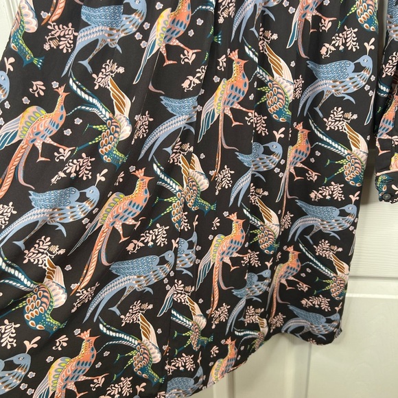 Loft Women's Size 8 Black Bird Print Long Sleeve Knee Length Dress - Picture 8 of 14